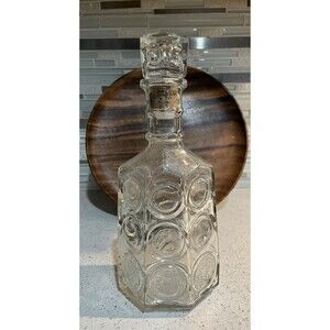 Vintage Melrose Whiskey Blown Mold Glass Decanter w-Stopper & Rose Logo
